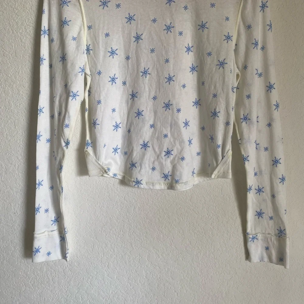 Free People Intimately Quilted Love Long Sleeves Snowflake Ivory Cropped Top S